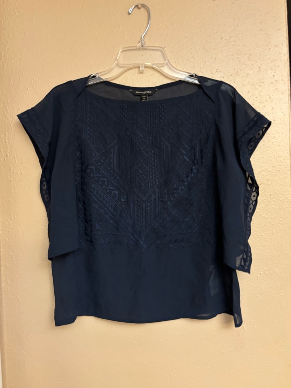 Banana Republic Navy Embroidered Short-Sleeve Top